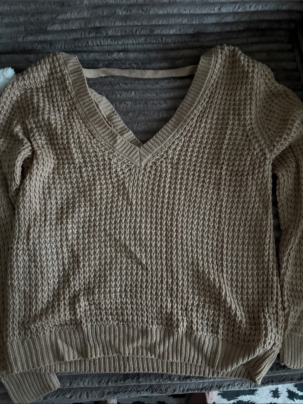 V-Neck Women's Knit Sweater in Light Brown
